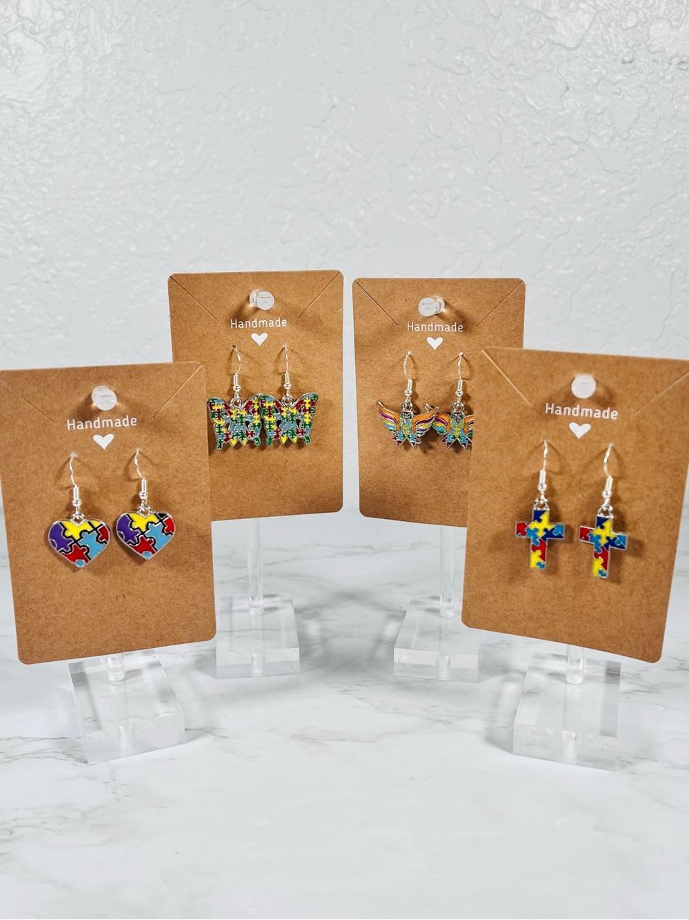 4 Pairs Of Autism Awareness Earrings